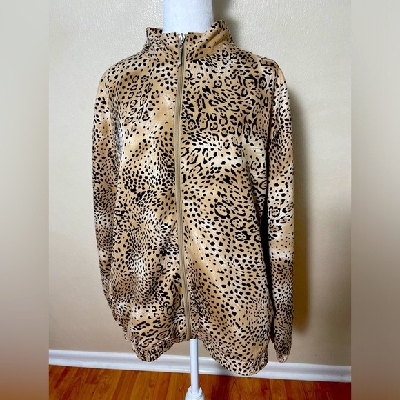 Allyson Whitmore Fall Woman Windbreaker Brown Leopard Print Jacket golf 2X - Picture 11 of 15